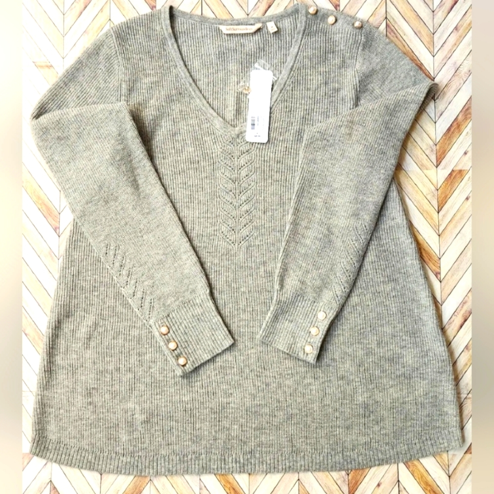 Soft Surroundings St. Anton Sweater Pearl Shoulder Sleeve hem Wool Alpaca sz M